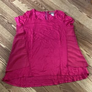 Ella Samani Bright Dark Pink Knit & Chiffon  Scoop Neck Short Sleeve Tunic Sz 1X